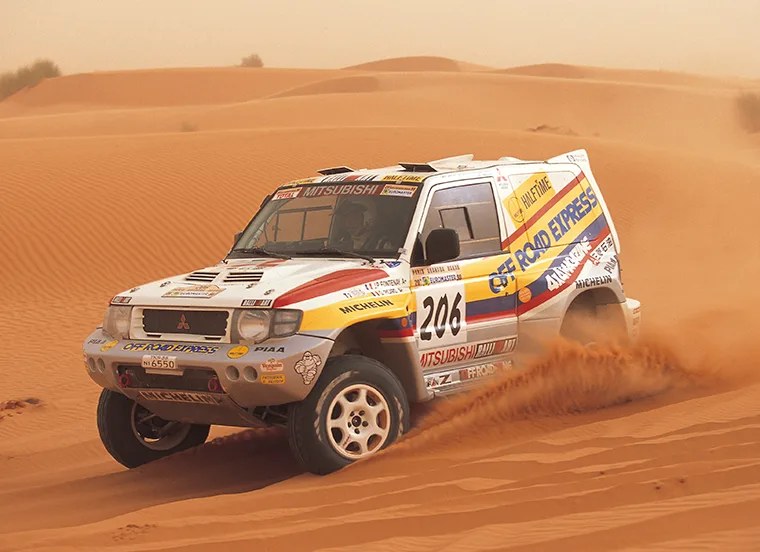 1998 Mitsubishi Pajero Evolution factory Dakar rally car racing in the desert